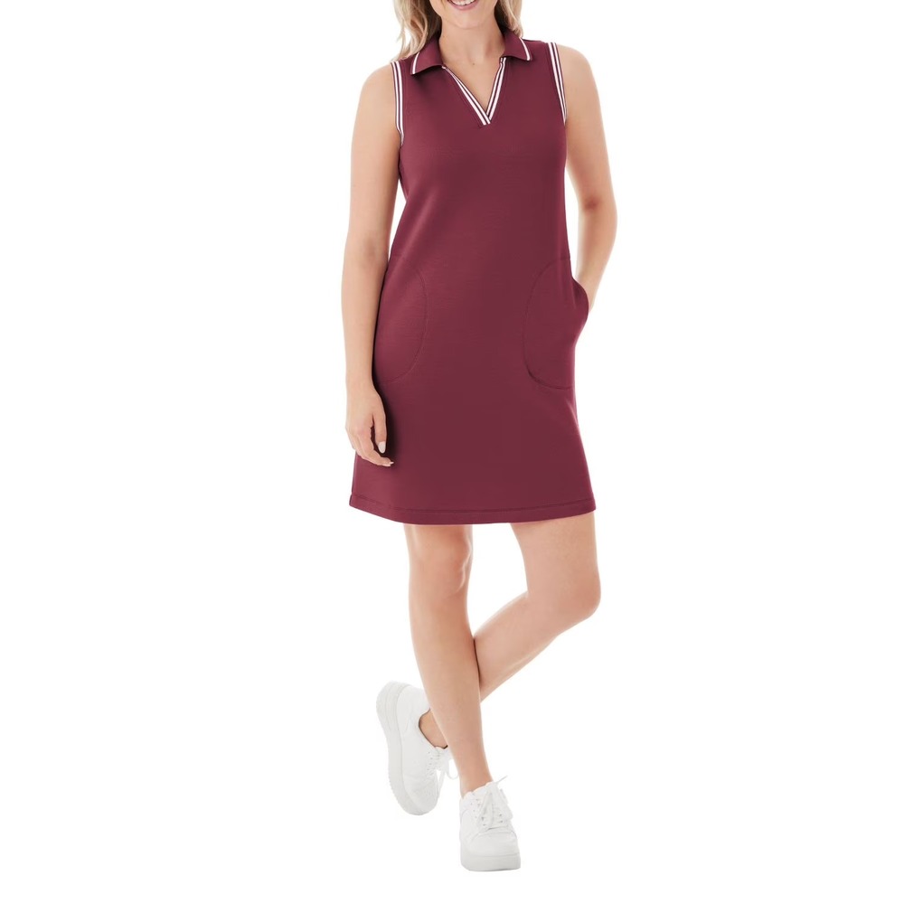 Member's Mark Women Sandwash Pique Polo Dress Burgundy XXL Sleeveless Mini